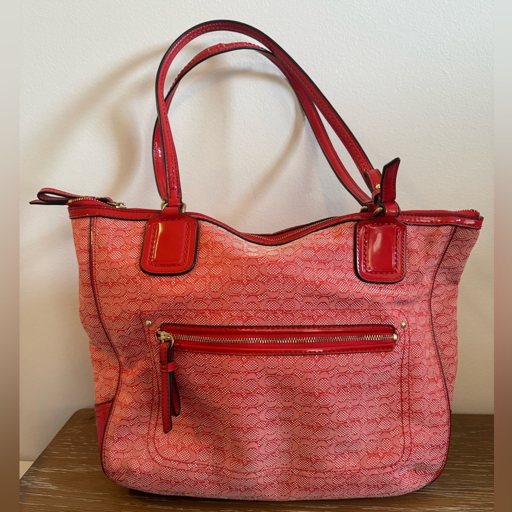 Coach Signature Poppy Red Tote Shoulder Bag 25051